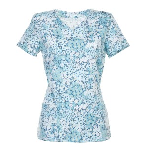 Bluzka medyczna damska wzór rabatka niebieska