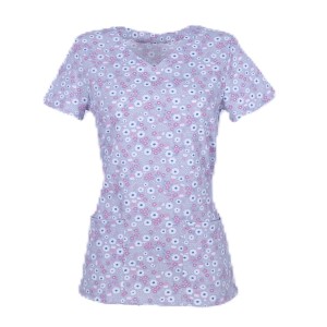 Bluzka medyczna damska wzór stokrotki na szarym tle