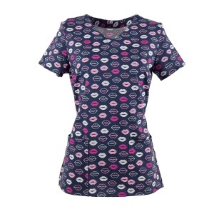 Bluzka medyczna damska wzór usta na szarym tle