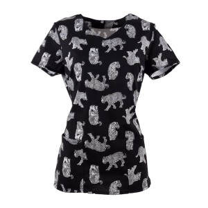Bluzka medyczna damska wzór panterka na czarnym tle