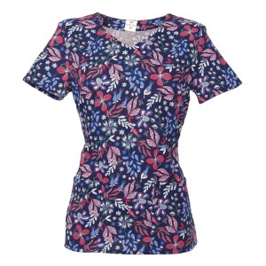 Bluzka medyczna damska wzór kolorowe listki kwiatów