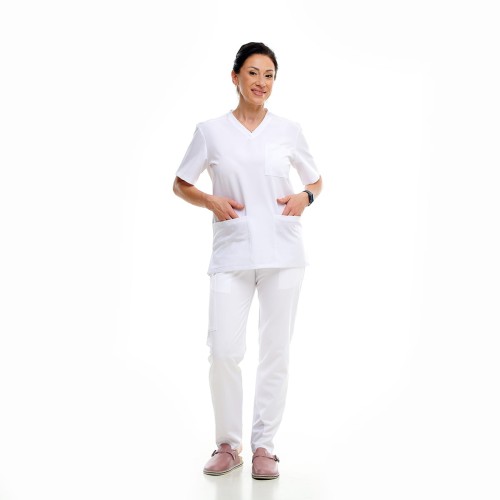 Strój medyczny damski biały PREMIUM przód